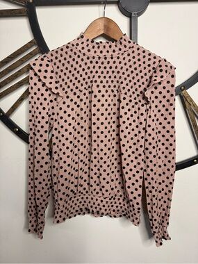 Blu Pepper Sheer Pink and Black Polka Dot Mock Neck Long Sleeve Top